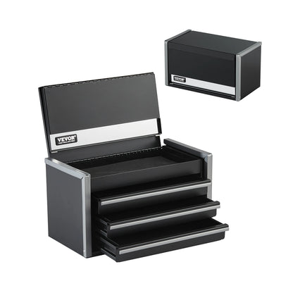 VEVOR 8.6in Portable Metal Toolbox – 3 Drawers Tool Chest with Ball Bearing & PP Feet Pads for Garage Storage