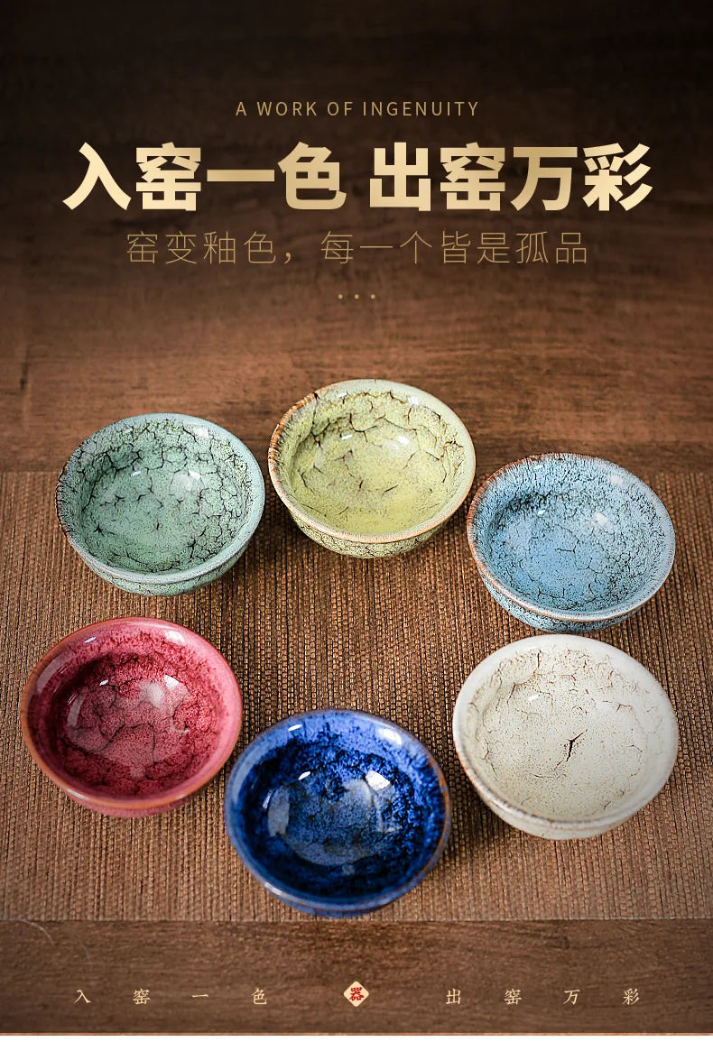 45ml Household Ceramic Teacup – Kiln Change Satin Blue Master Cup for Tea Tasting & Jianzhan Teahouse Teaware