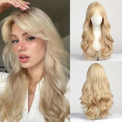 Copper Ginger Red Brown Synthetic Wig – Long Fluffy Wavy Wig with Bangs, Heat-Resistant Cosplay & Daily Wear Hair for Women