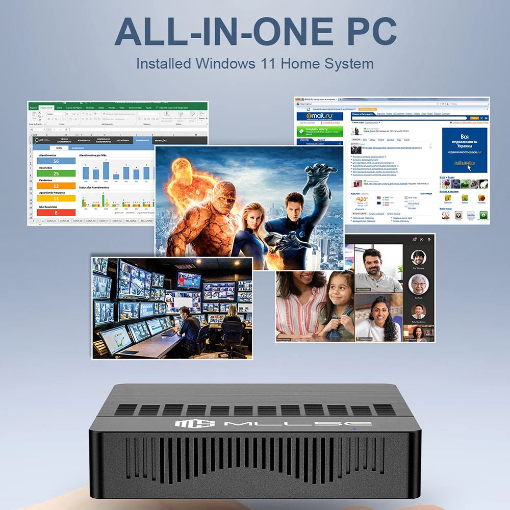 MLLSE Mini PC M2 Air – Intel Gemini Lake N4000, 6GB RAM, 128GB ROM, Dual-Band WiFi, Bluetooth, Windows 11