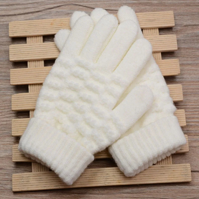 New Fashion Kids Thick Knitted Gloves - Warm Winter Stretch Mittens for Boys and Girls, Solid Color Split Finger Gloves
