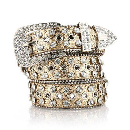 Women's Rhinestone Studded Belt - Hollow Pin Buckle Wedding & Party Accessory