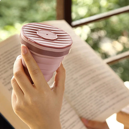Portable Folding Coffee Cup with Lid - Travel Water Cup, Compact Outdoor Carrying and Mouthwash Cup