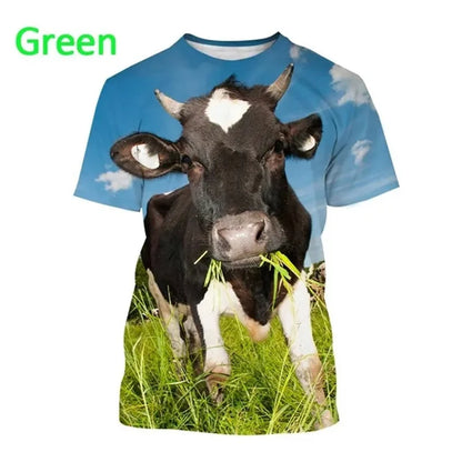 3D Cow Graphic T-Shirt - Funny Retro Unisex Summer Streetwear Tee