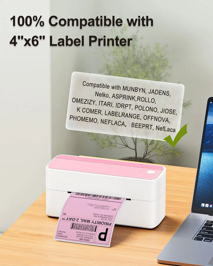 Phomemo 4x6 Thermal Shipping Labels – 500PCS Purple Fanfold Direct Thermal Labels, BPA-Free for Mailing Printer