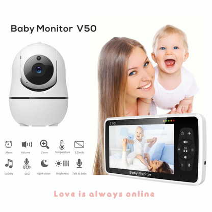5" Video Baby Monitor with Camera & Audio – 4X Zoom, 22Hr Battery, 1000ft Range, 2-Way Talk, Temperature Sensor & Lullaby Functions