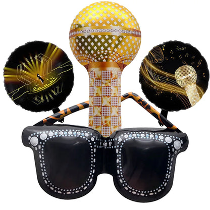 4-Piece Movie Night Party Decorations - Projector, Sunglasses and Popcorn Foil Balloons for Birthday Celebrations