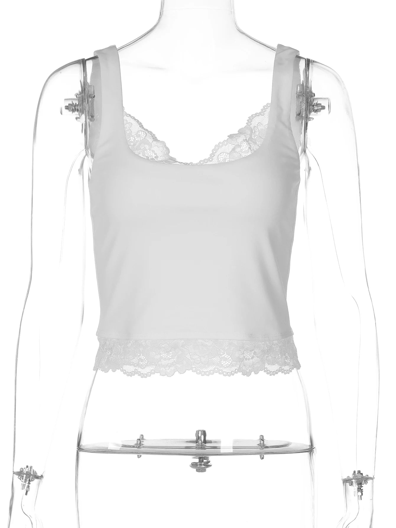 Women’s Y2K Lace Ruffle Backless Tank Top – Slim Fit Square Neck Sexy Party & Vacation Summer Fashion Crop Top