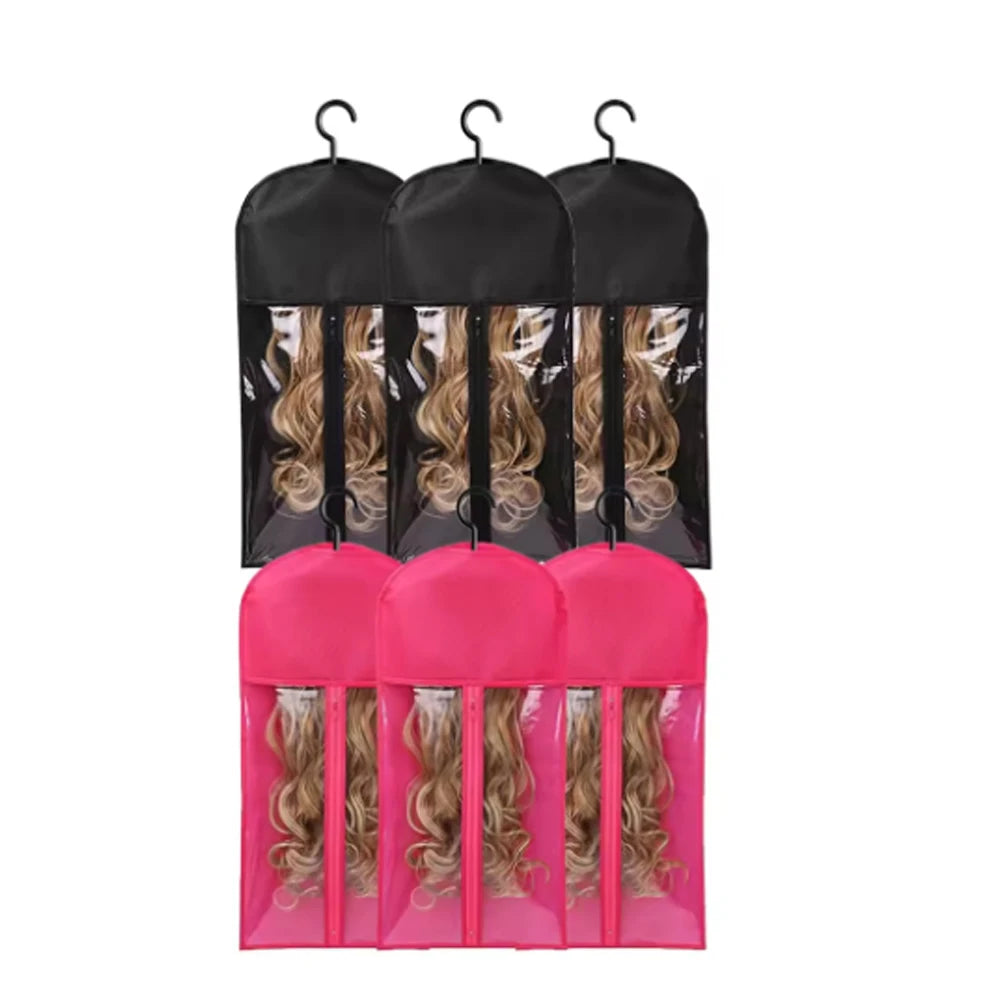 Premium Wig Storage Bags - Transparent Hanging Organizer with Metal Hangers for Wigs & Hair Extensions