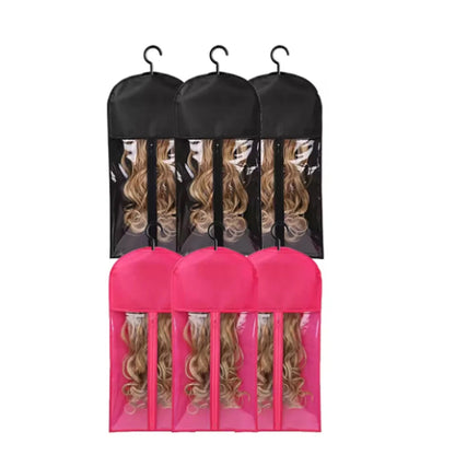 Premium Wig Storage Bags - Transparent Hanging Organizer with Metal Hangers for Wigs & Hair Extensions