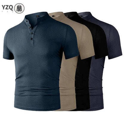 Men's Business Casual Polo Shirt - Short Sleeve Breathable Summer Top with Floral Detail