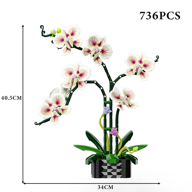 Orchid Cymbidium Building Blocks Set – DIY Potted Phalaenopsis Flower Simulation Toy for Valentine’s Gift