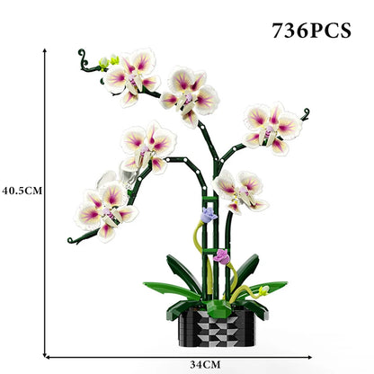 Orchid Cymbidium Building Blocks Set – DIY Potted Phalaenopsis Flower Simulation Toy for Valentine’s Gift