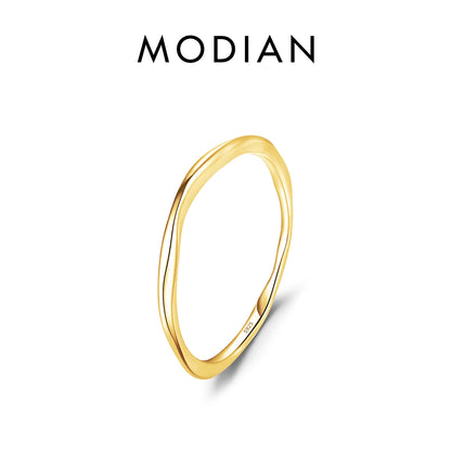 MODIAN 925 Sterling Silver Stackable Ring – Classic Wave Geometric Finger Ring, Fashion Jewelry for Women