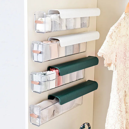 New Wall-Mounted Underwear Sock Storage Box - Large Space-Saving Closet Bra Garments Holder Bin Drawer Case with Multiple Compartments