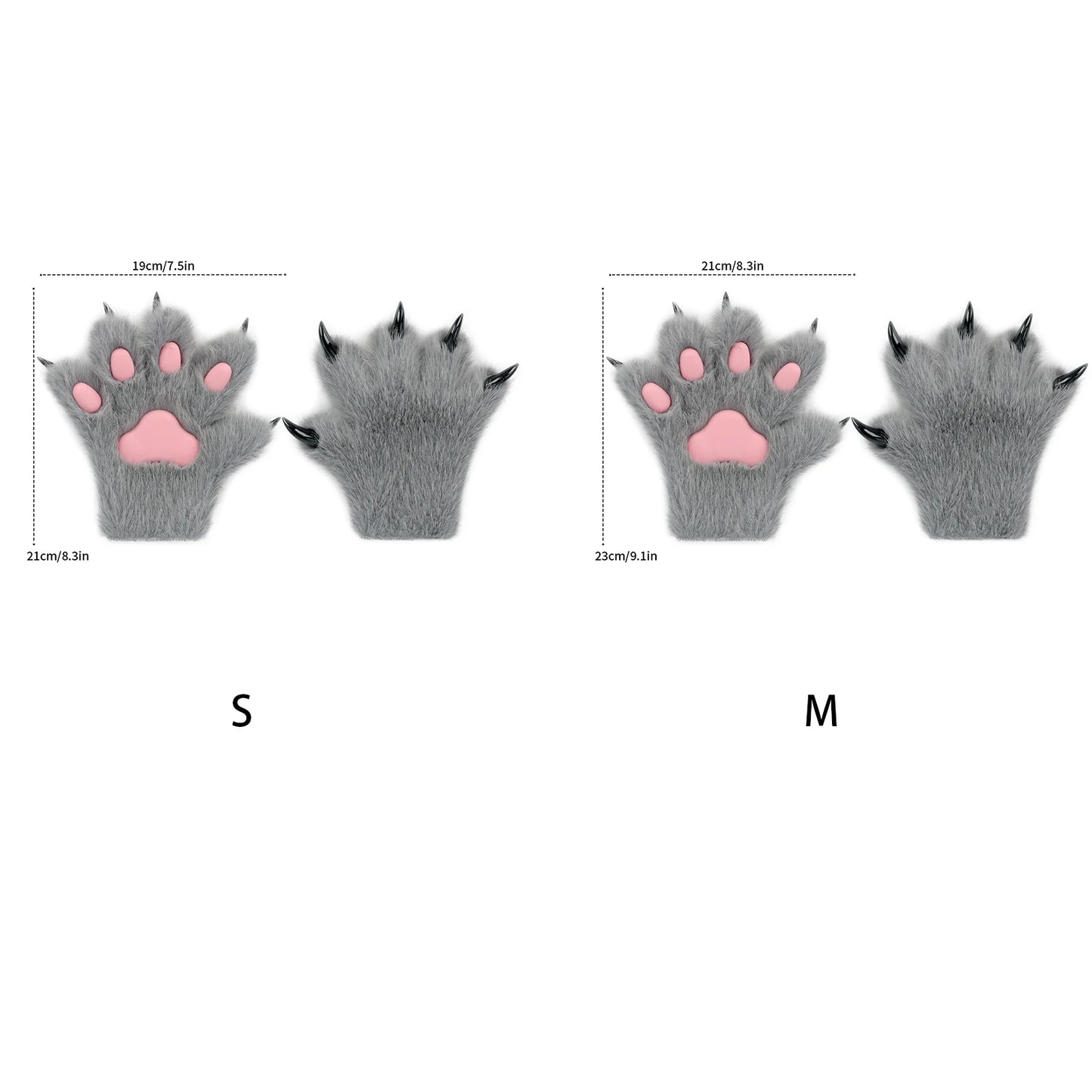 Furry Animal Paw Gloves – Cat, Wolf, Fox, Dog Fluffy Costume Mittens for Kids Cosplay, Halloween & Christmas