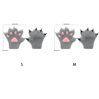 Furry Animal Paw Gloves – Cat, Wolf, Fox, Dog Fluffy Costume Mittens for Kids Cosplay, Halloween & Christmas
