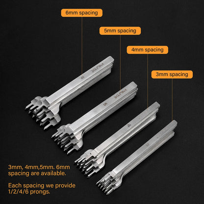 WUTA Leather Chisel Tool – Diamond Pricking Iron with 3/4/5/6mm Hole Punch for Stitching & Leathercraft