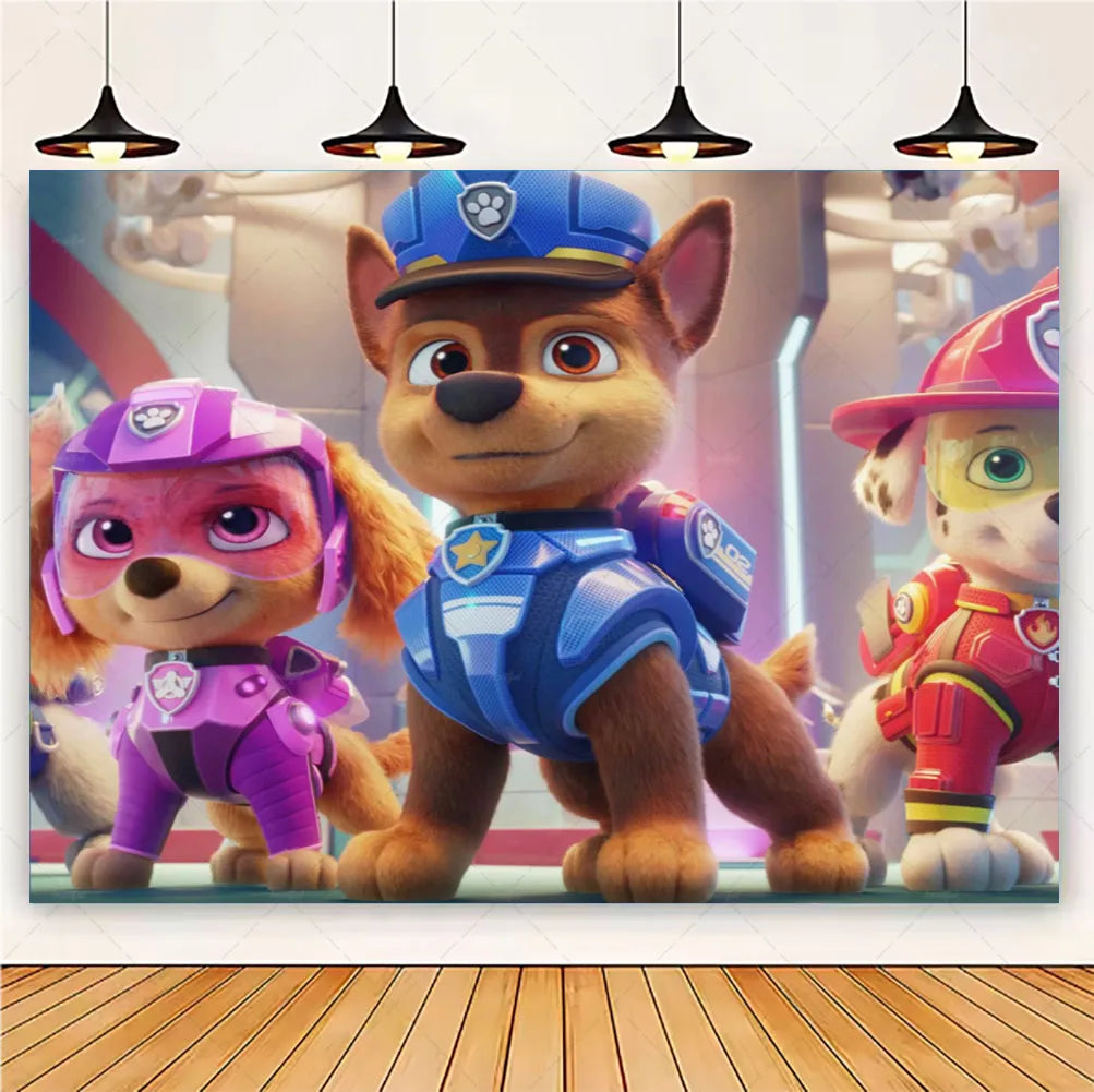 PAW Patrol Cartoon Puppy Birthday Party Backdrop – Animation Theme Decoration Background for Kids Party & Baby Shower Supplies Gift