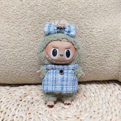 17cm Labubu II Mini Doll Clothes — Luxury Bow Headband Dress Outfit Set for Sitting, Party & Game Accessories
