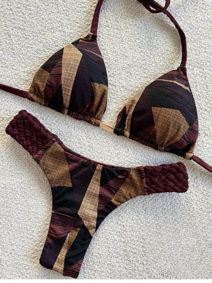 RUOTONSEPT Women’s Print Halter Bikini Set - High Cut Mini Thong Two-Piece Swimsuit Beach Swimwear