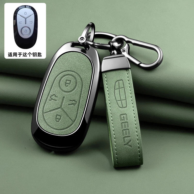 Geely Car Key Case with Leather and Zinc Alloy - Protective Key Fob Cover for Starlight, EX2, GEOME, Galaxy and Discovery Youth Edition