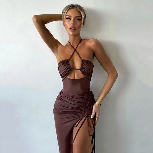 Women's Sleeveless Bodycon Midi Dress – Sexy Backless Night Club Party Slim Fit Elegant Dress