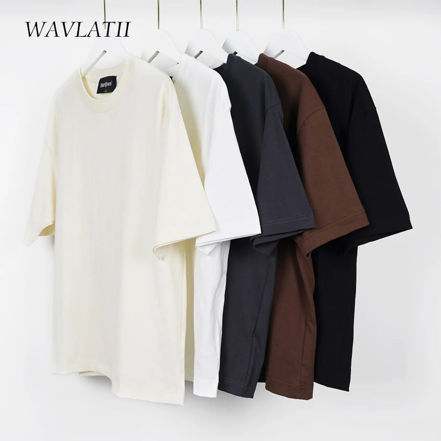 WAVLATII Oversized Summer T-Shirt – Unisex Korean Streetwear Solid Color Casual Tee for Men & Women, Basic Loose Fit Top