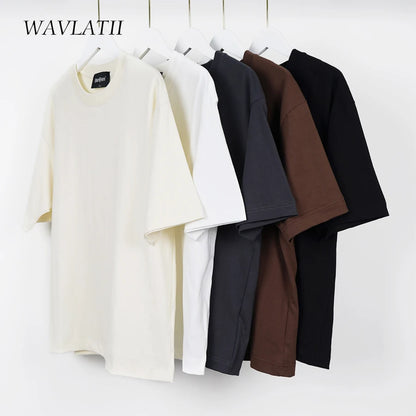 WAVLATII Oversized Summer T-Shirt – Unisex Korean Streetwear Solid Color Casual Tee for Men & Women, Basic Loose Fit Top