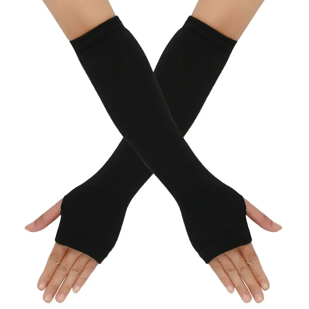Warm Knitted Long Fingerless Gloves – Striped Elbow Mittens for Women, Fashion Christmas Gift