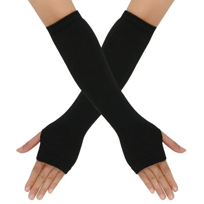 Warm Knitted Long Fingerless Gloves – Striped Elbow Mittens for Women, Fashion Christmas Gift