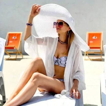 Oversized Foldable Straw Sun Hat - Wide Brim Lightweight UV Protection for Beach & Travel