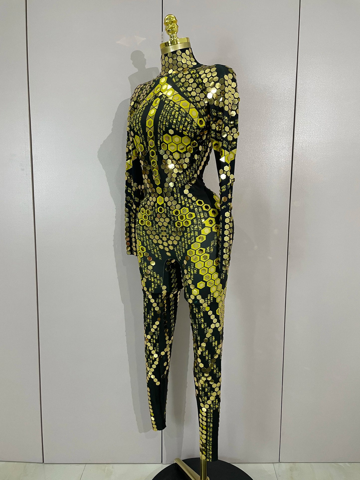 Sexy Shiny Silver Sequin & Black Spandex Jumpsuit — 2025 Women’s Prom, Dancer & Stage Performance Costume