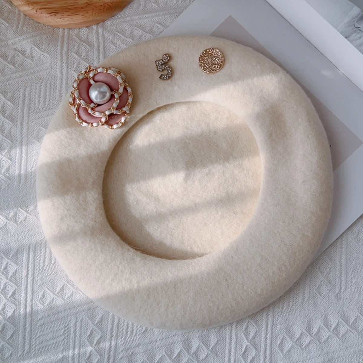 Flower Wool Beret – Winter Hat for Women, Elegant Daily Wear Beret Cap