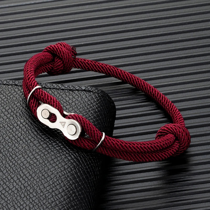 MKENDN Bicycle Chain Bracelet - Adjustable Punk Rock Nautical Rope Wristband with Magic Buckle