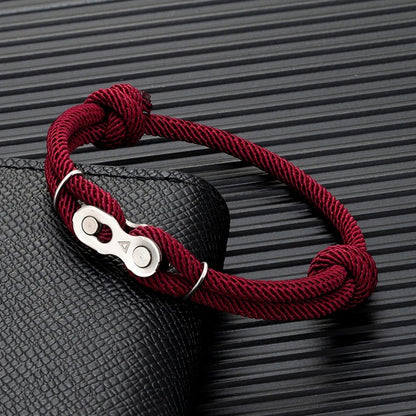 MKENDN Bicycle Chain Bracelet - Adjustable Punk Rock Nautical Rope Wristband with Magic Buckle