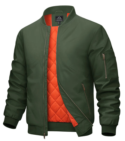 MAGCOMSEN Men’s Aviator Bomber Jacket - Warm Windproof Fall & Winter Casual Coat with Orange Lining