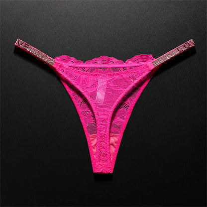 Women's Crystal Lace Thong - Sheer Transparent Breathable T-Back Lingerie Plus Size S-XL