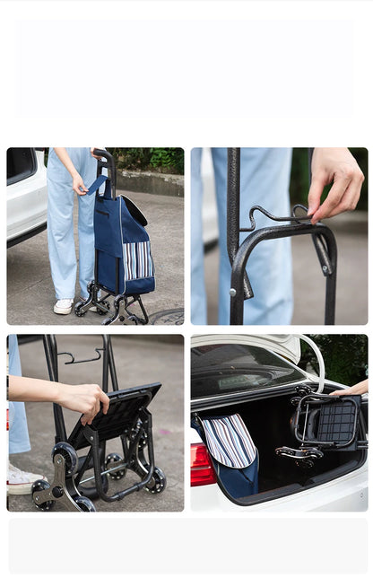 Lightweight Folding Grocery Shopping Trolley – Hand-Pull Stairs Climbing Cart for Household & Outdoor Travel
