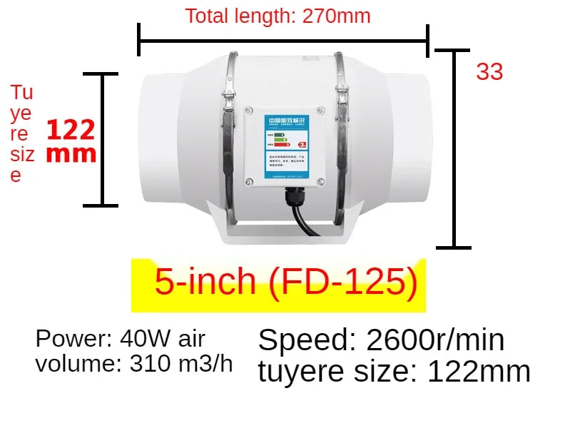 4-Inch 220V Silent Inline Exhaust Fan – Home Bathroom & Kitchen Duct Ventilator