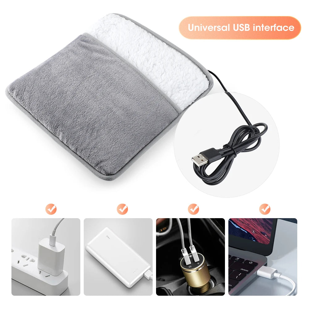 USB-Charged Electric Foot Heating Pad: Soft Plush, Washable Foot Warmer for Improved Sleep and Cozy Feet in Winter