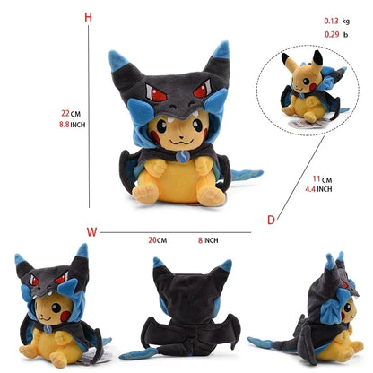 Eevee Pikachu Cosplay Plush Toy - Cute Charizard & Lucario Cartoon Stuffed Animal Doll Gift