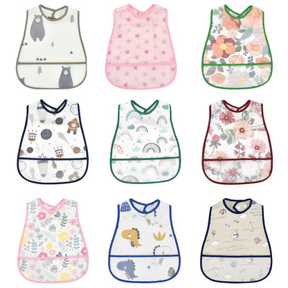 Adjustable Baby Bibs - Waterproof EVA Cotton Cartoon Feeding Bibs with Burp Cloth for Boys & Girls
