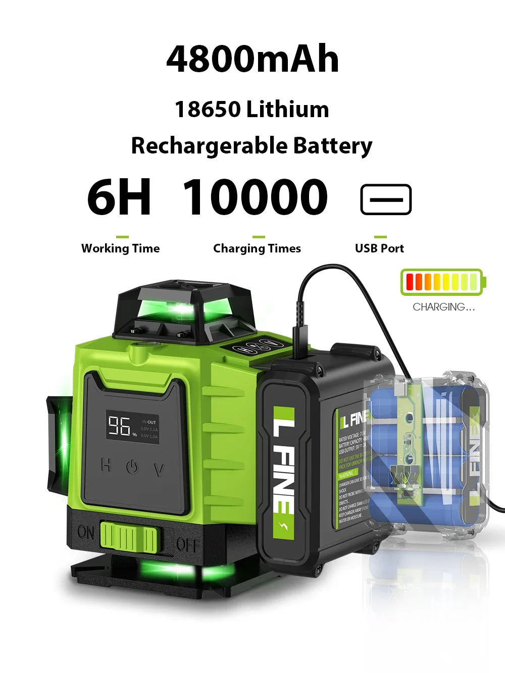 LFINE 3D/4D Laser Level — 12/16 Line Horizontal & Vertical Self-Leveling 360° Laser with Remote Control (8 Lines)
