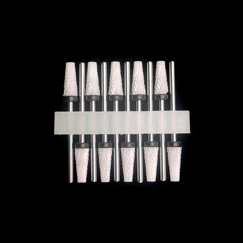 10PCS Ceramic Nail Drill Bits - Rotary Milling Cutters for Gel Polish Removal & Nail Grinding Machine Accessories