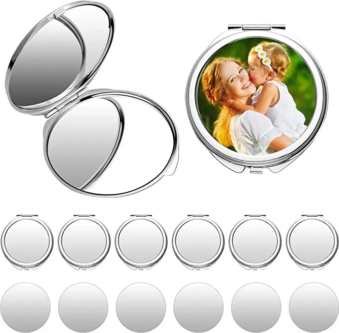 12PCS Metal Pocket Compact Mirrors - Sublimation Blank Travel Makeup Mirrors for Women & Men