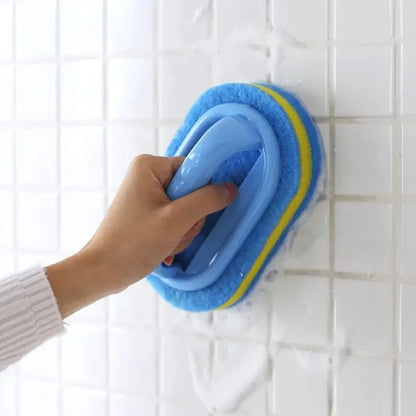 Kitchen and Bathroom Cleaning Brush with Handle – Thick Sponge Scrubber for Tile, Household Stains, and Surface Cleaning