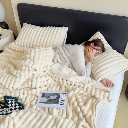 Solid Color Rabbit Plush Blanket - Office Nap Shawl, Air Conditioning Blanket & Sofa Cover