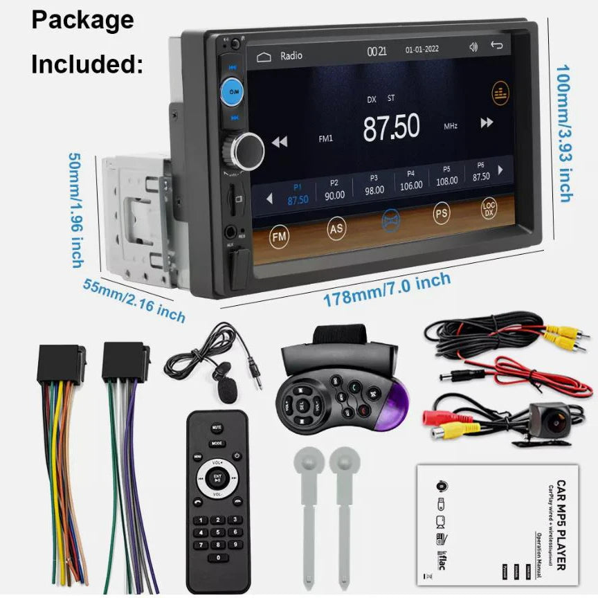 7-Inch 1DIN Touchscreen Car Stereo - Apple CarPlay, Android Auto, Bluetooth & Backup Camera Support