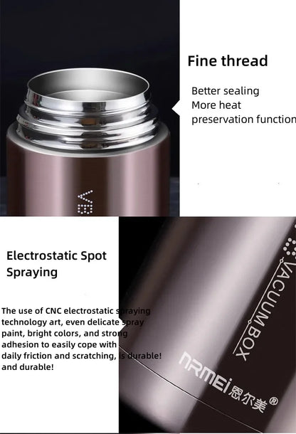 600/800/1000ml Stainless Steel Food Thermos — 316 Vacuum Insulated Lunch Jar with Spoon & Carry Bag for Kids